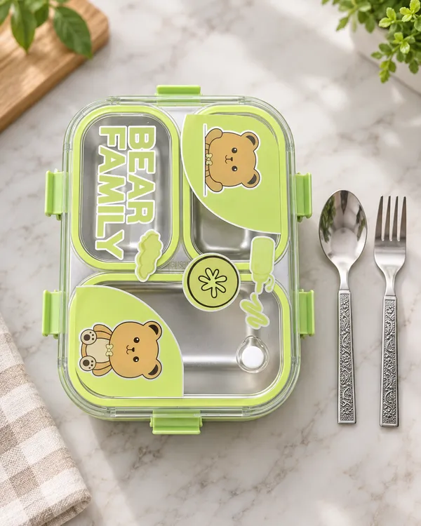 Green_Stainless_Steel_3_Compartment_Lunch_Box_With_Spoon_And_Fork