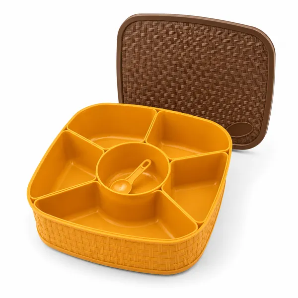 Orange_Plastic_Wicker_Style_Six_Compartment_Snack_Serving_Tray