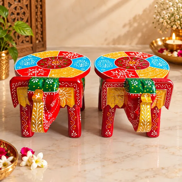 Wooden_Traditional_Elephant_Motif_Painted_Stool_Set_Of_2