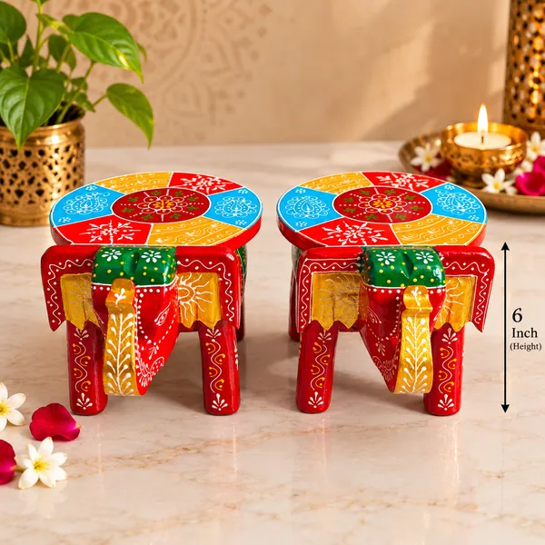Wooden_Traditional_Elephant_Motif_Painted_Stool_Set_Of_2