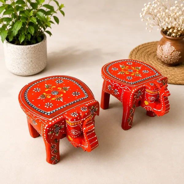 Hand-Painted_Wooden_Elephant_Stool_–_Set_of_2