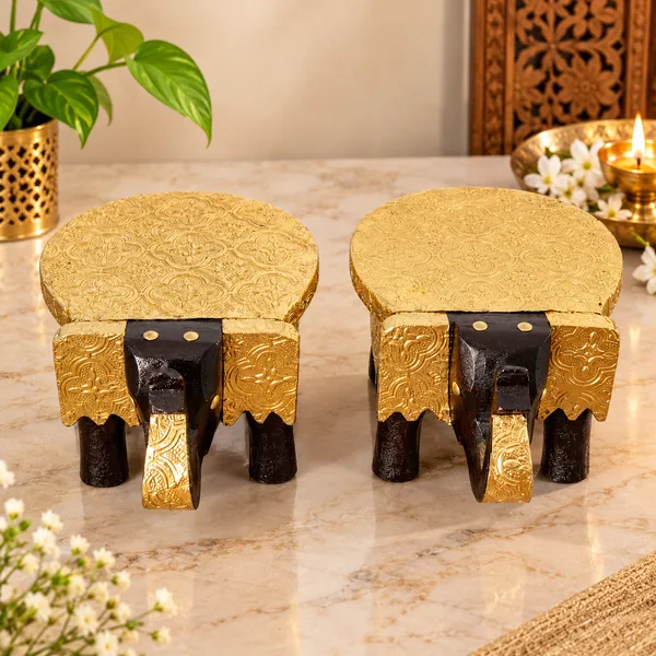 Wooden_Decorative_Gold_Embossed_Elephant_Showpiece_Set_Of_2