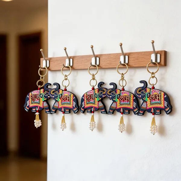 Wooden_Multicolor_Elephant_Motif_Keychain_Set_Of_5