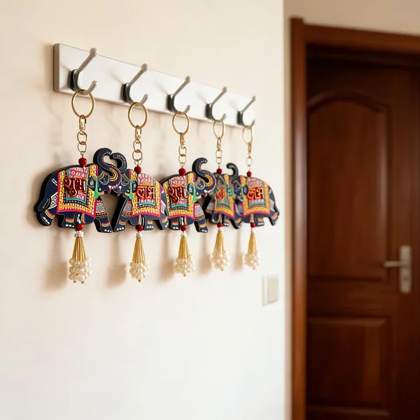 Wooden_Multicolor_Elephant_Motif_Keychain_Set_Of_5
