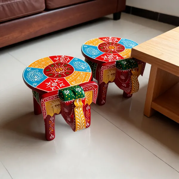 Wooden_Traditional_Elephant_Motif_Painted_Stool_Set_Of_2