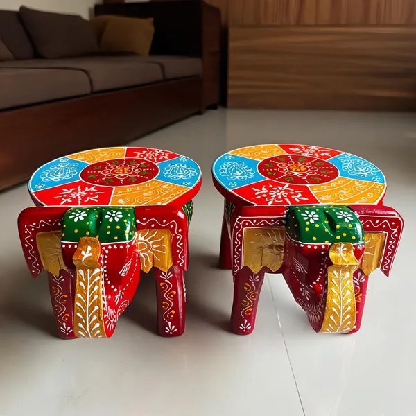 Wooden_Traditional_Elephant_Motif_Painted_Stool_Set_Of_2