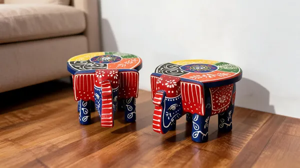 Wooden_Hand_Painted_Elephant_Stool_Set_Of_2