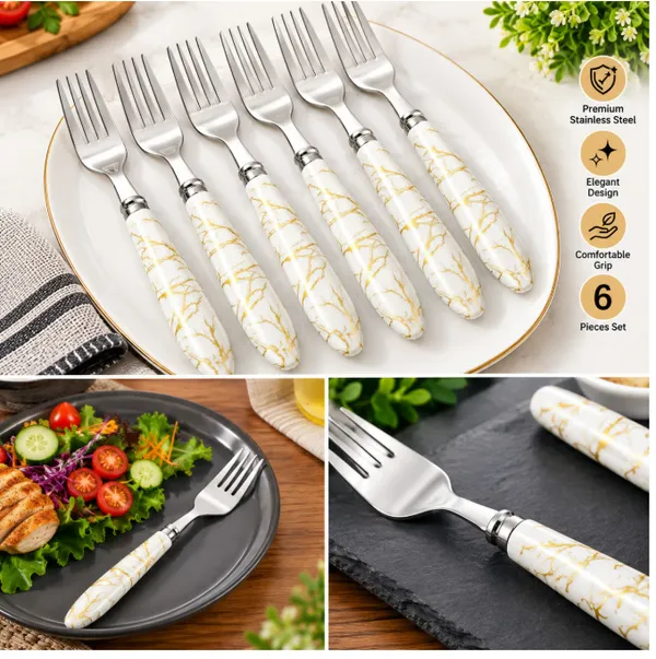 Stainless_Steel_Elegant_Marble_Print_Fork_Set