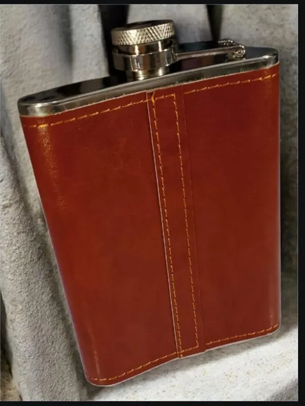 Leather_Covered_Stainless_Steel_Hip_Flask_With_Funnel