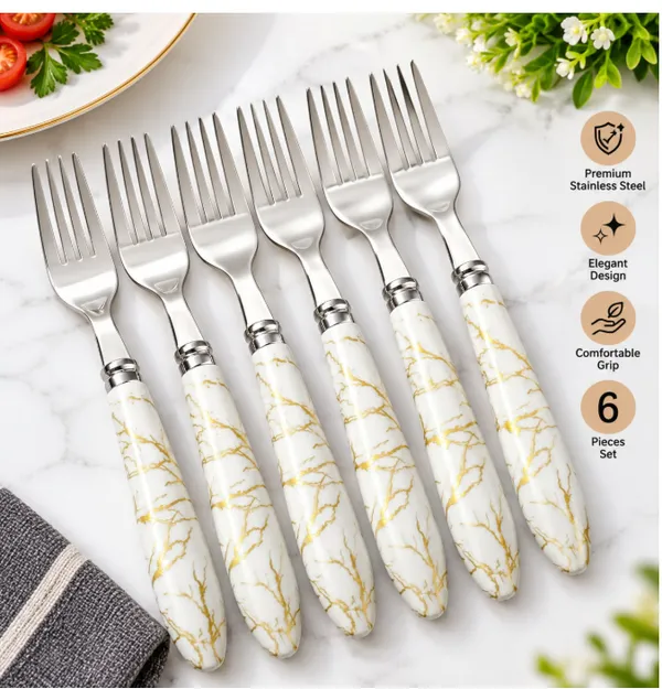 Stainless_Steel_Elegant_Marble_Print_Fork_Set