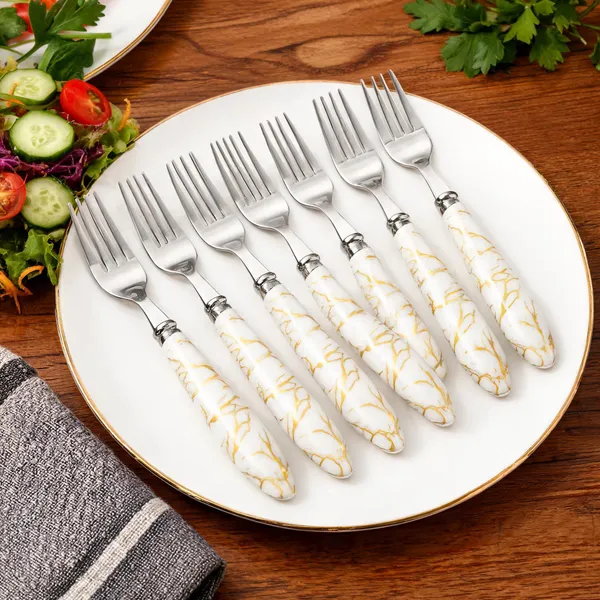 Stainless_Steel_Elegant_Marble_Print_Fork_Set