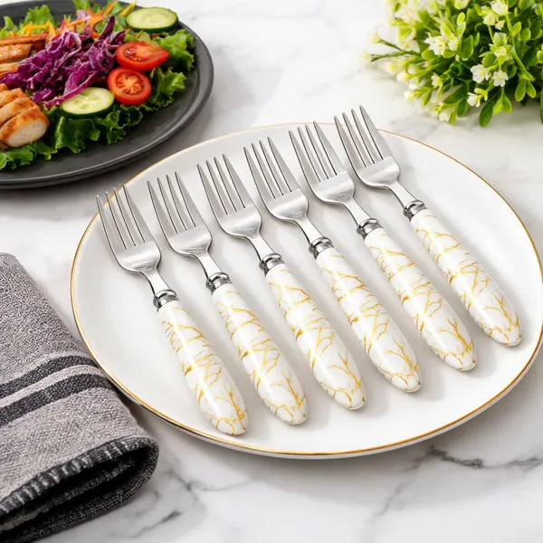 Stainless_Steel_Elegant_Marble_Print_Fork_Set