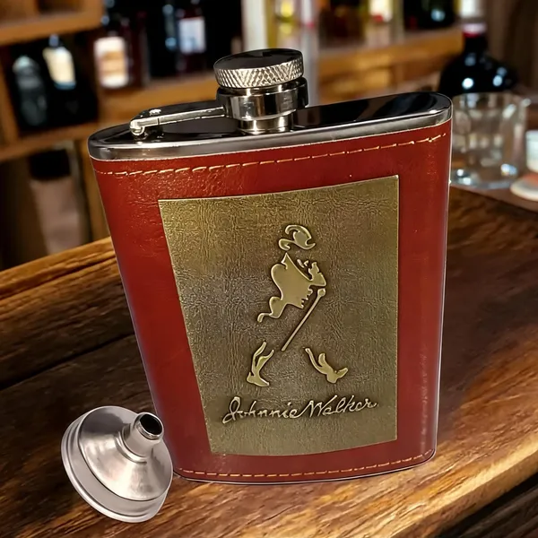 Leather_Covered_Stainless_Steel_Hip_Flask_With_Funnel