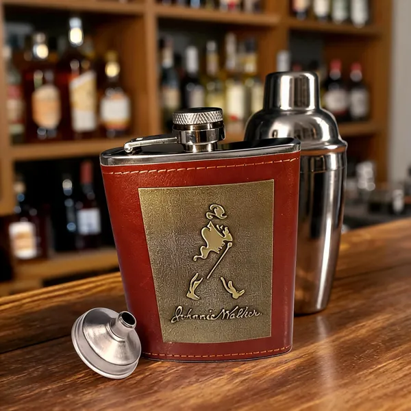 Leather_Covered_Stainless_Steel_Hip_Flask_With_Funnel