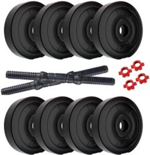Red_Black_Pvc_Adjustable_Dumbbell_Rod_Weight_Plate_Gym_Set
