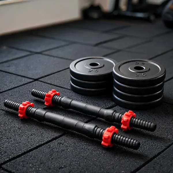 Red_Black_Pvc_Adjustable_Dumbbell_Rod_Weight_Plate_Gym_Set
