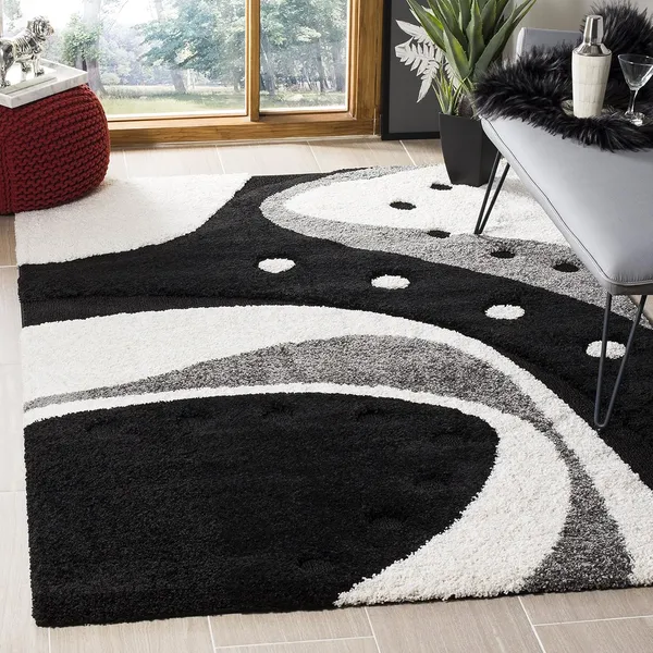 Cuddlify_Shaggy_Carpet_Rug_Black_Microfiber