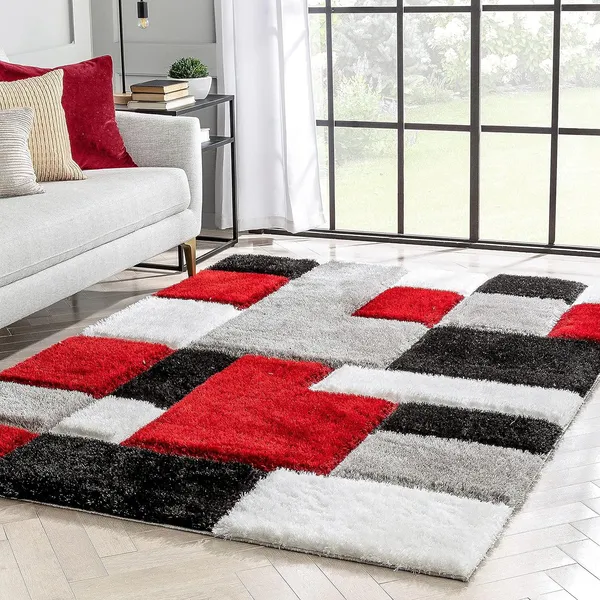 Fluffic_Shaggy_Carpet_Rug_Red_Microfiber
