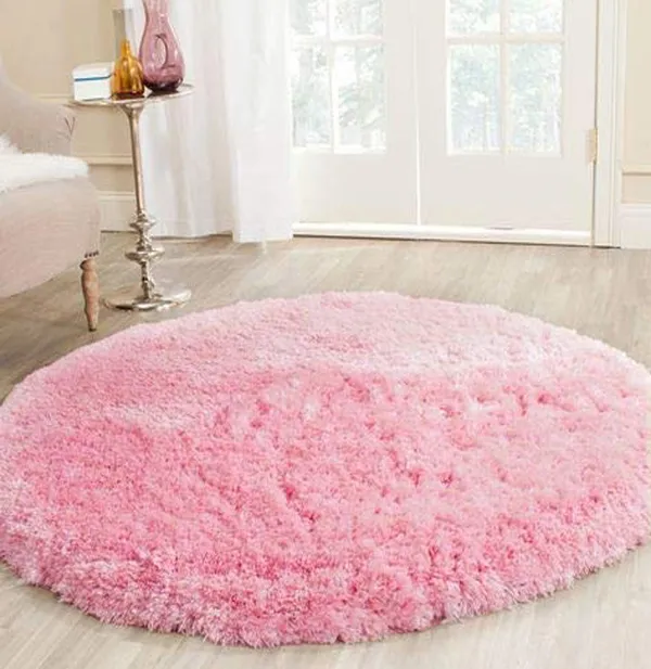 Treasures_Round_Shaggy_Carpet_Rug_Pink_Microfiber