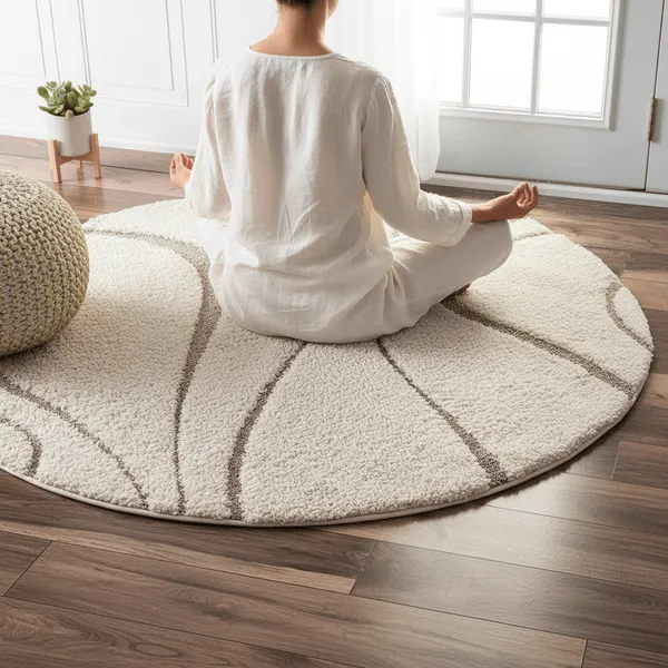 Celestial_Round_Shaggy_Carpet_Rug_Ivory_Microfiber