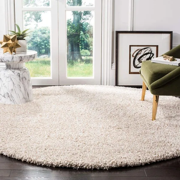 Consuls_Round_Shaggy_Carpet_Rug_Beige_Microfiber