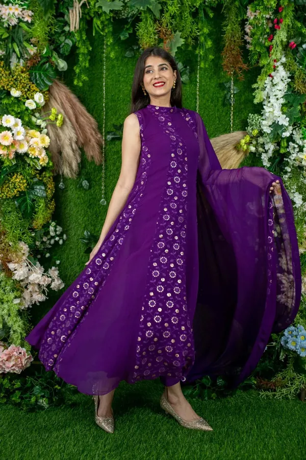 Purple_Georgette_Halter_Neck_Dress_With_Dupatta_For_Women