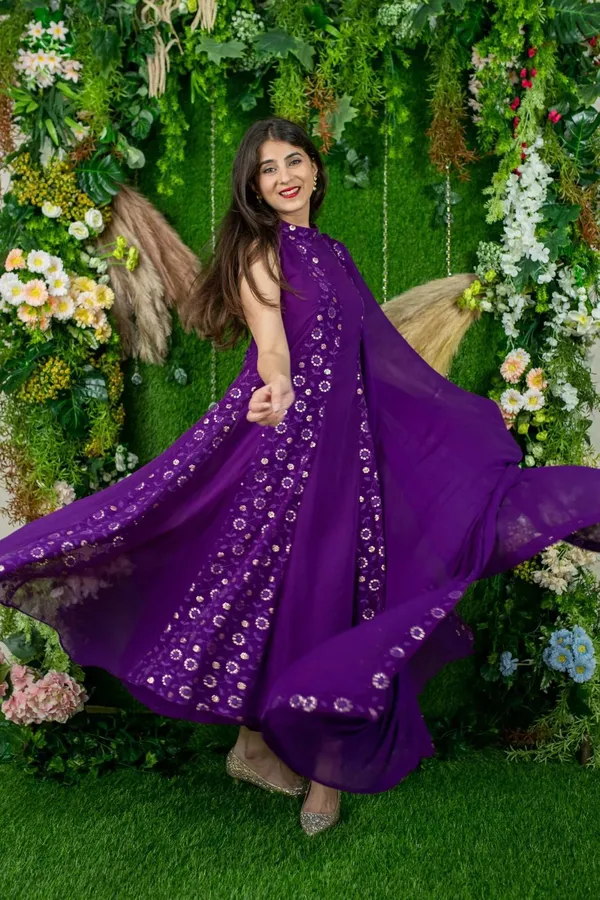 Purple_Georgette_Halter_Neck_Dress_With_Dupatta_For_Women