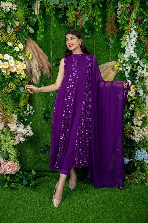 Purple_Georgette_Halter_Neck_Dress_With_Dupatta_For_Women
