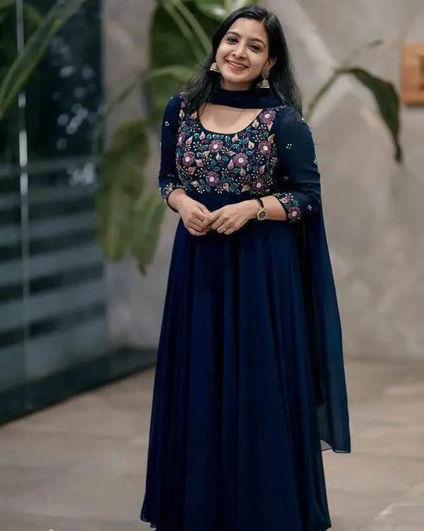Blue_Georgette_Thread_Embroidered_Flared_Gown_With_Dupatta_For_Women