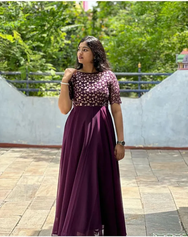 Wine_Georgette_Thread_Embroidered_Gown_With_Dupatta_For_Women