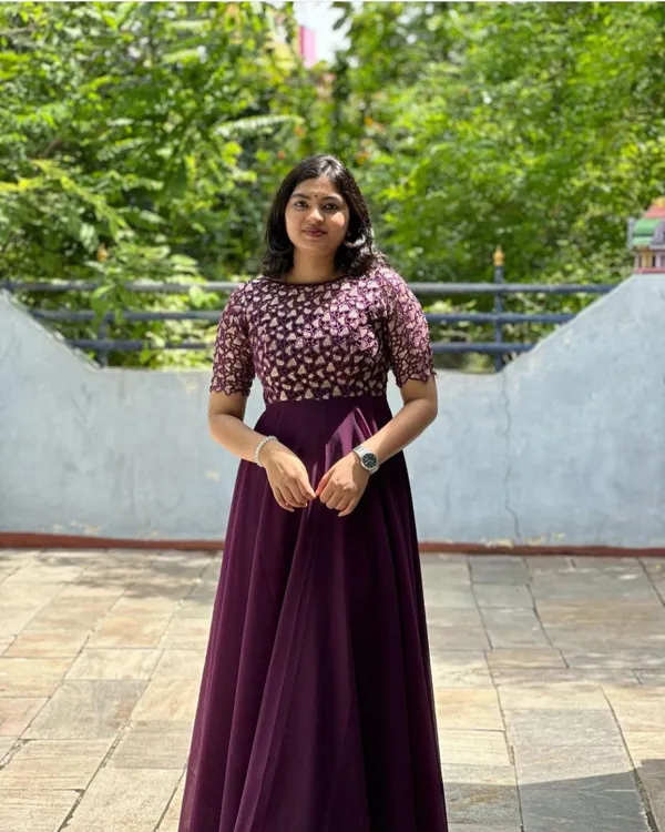 Wine_Georgette_Thread_Embroidered_Gown_With_Dupatta_For_Women