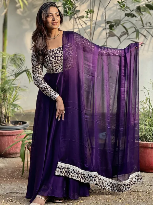 Purple_Georgette_Flared_Gown_With_Dupatta_For_Women