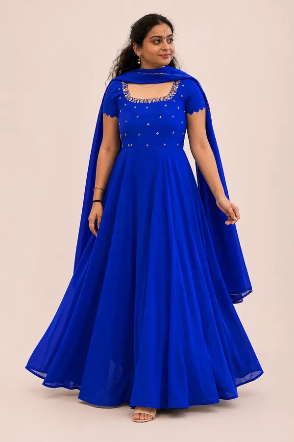 Blue_Georgette_Handwork_Flared_Gown_With_Lace_Dupatta_For_Women