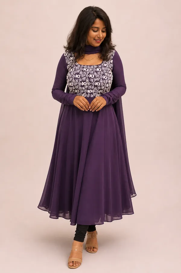 Purple_Georgette_Floral_Handwork_Anarkali_With_Dupatta_For_Women