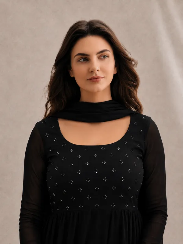 Black_Georgette_Sequin_Anarkali_With_Dupatta_For_Women