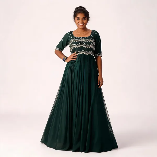 Mehendi_Green_Georgette_Silver_Thread_Embroidered_Gown_For_Women