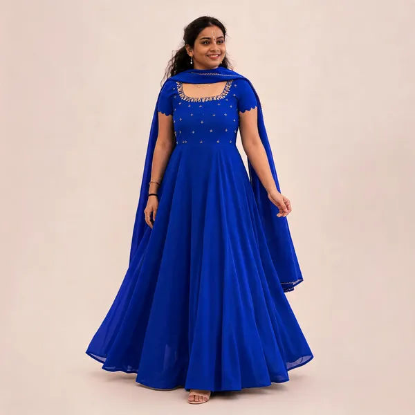 Blue_Georgette_Handwork_Flared_Gown_With_Lace_Dupatta_For_Women