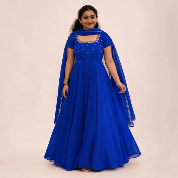 Blue_Georgette_Handwork_Flared_Gown_With_Lace_Dupatta_For_Women