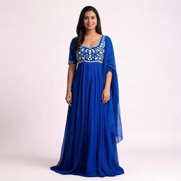 Royal_Blue_Georgette_Silver_Thread_Work_Flared_Gown_For_Women