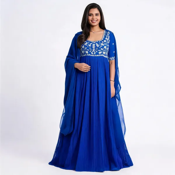 Royal_Blue_Georgette_Silver_Thread_Work_Flared_Gown_For_Women