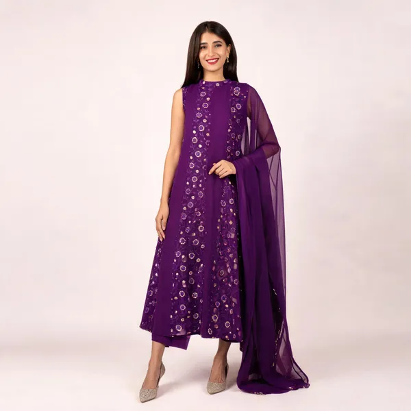 Purple_Georgette_Halter_Neck_Dress_With_Dupatta_For_Women
