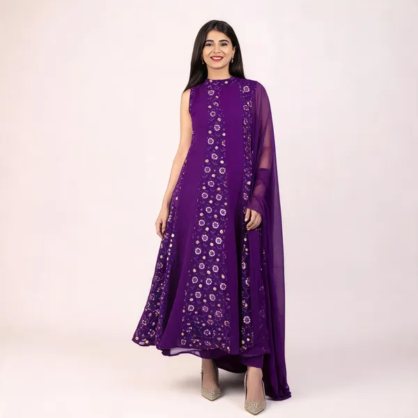 Purple_Georgette_Halter_Neck_Dress_With_Dupatta_For_Women