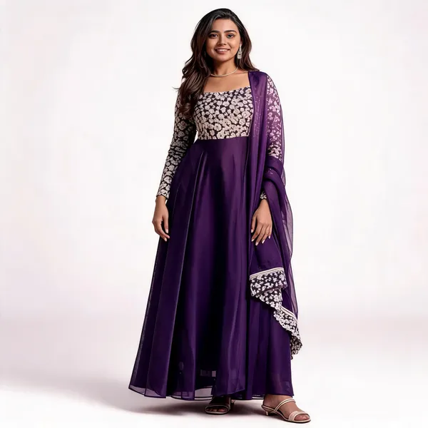 Purple_Georgette_Flared_Gown_With_Dupatta_For_Women