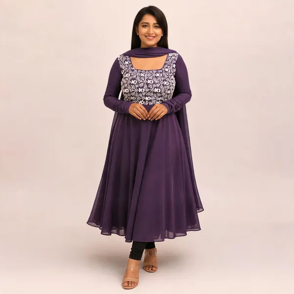 Purple_Georgette_Floral_Handwork_Anarkali_With_Dupatta_For_Women
