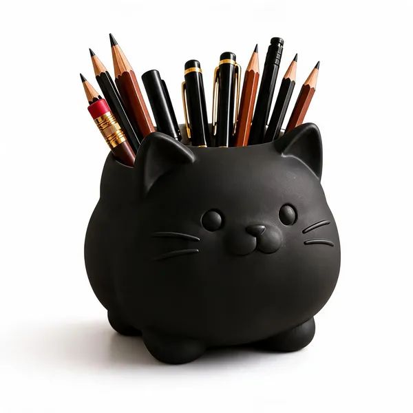 Resin_Cat_Black_Pen_Holder
