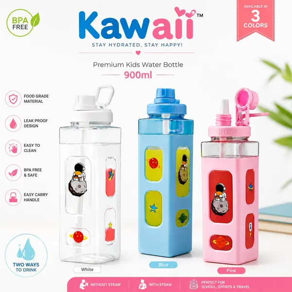 Multicolor_Plastic_900_Ml_Kids_Water_Bottle_For_Children