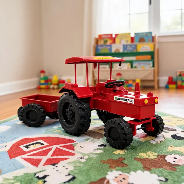 Red_Plastic_Toy_Tractor_With_Trailer_And_Canopy_For_Kids