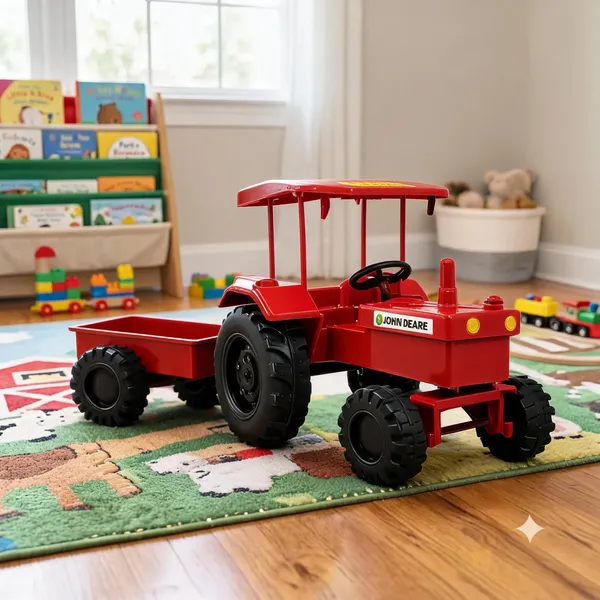 Red_Plastic_Toy_Tractor_With_Trailer_And_Canopy_For_Kids