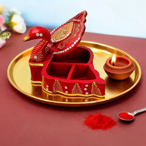 Plastic_Traditional_Swan_Design_Red_Kumkum_Storage_Box