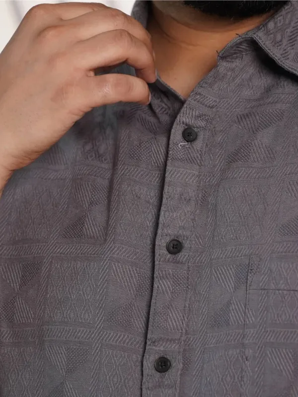Charcoal_Grey_Textured_Plus_Size_Men_S_Casual_Shirt